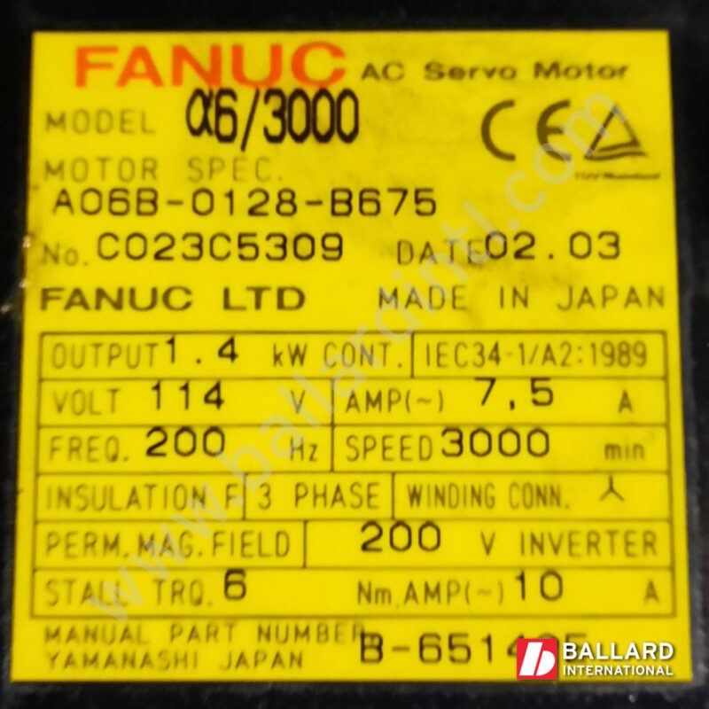 A06B-0128-B675 a6/3000 AC Servo Motor for FANUC robot with brake